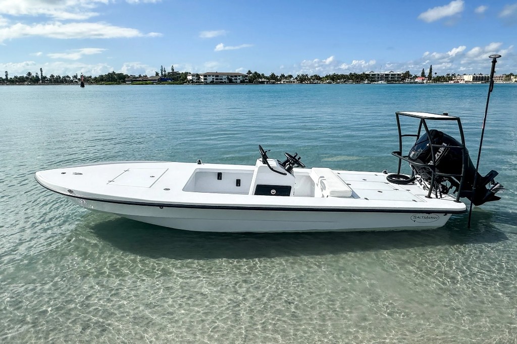 Salt Marsh micro skiff on shallow water